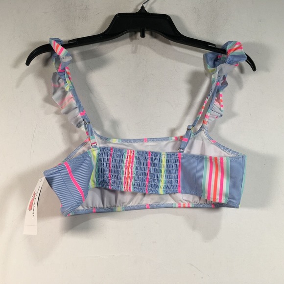 Vineyard Beachy Stripe Ruffle Swim Top, Women's Size S - Breaker Blue/Multi - Picture 2 of 7
